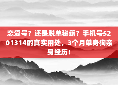 恋爱号？还是脱单秘籍？手机号5201314的真实用处，3个月单身狗亲身经历！