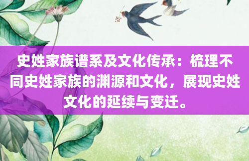 史姓家族谱系及文化传承：梳理不同史姓家族的渊源和文化，展现史姓文化的延续与变迁。