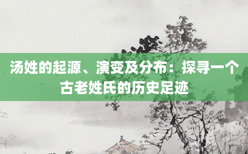 汤姓的起源、演变及分布：探寻一个古老姓氏的历史足迹