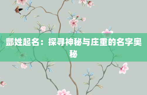 酆姓起名：探寻神秘与庄重的名字奥秘