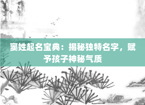 窦姓起名宝典：揭秘独特名字，赋予孩子神秘气质