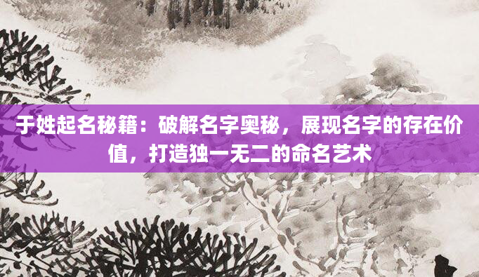 于姓起名秘籍：破解名字奥秘，展现名字的存在价值，打造独一无二的命名艺术