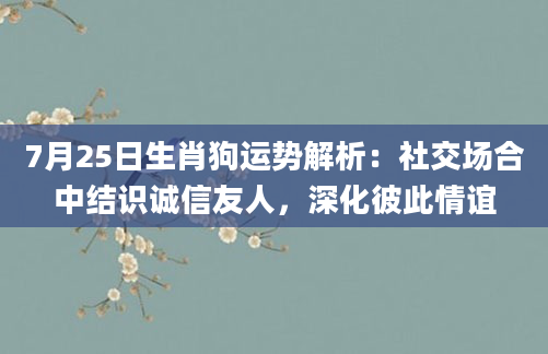 7月25日生肖狗运势解析：社交场合中结识诚信友人，深化彼此情谊