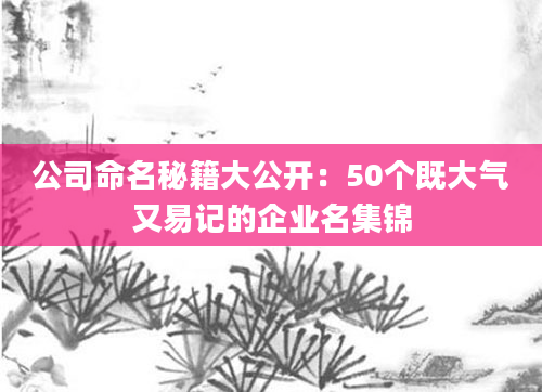 公司命名秘籍大公开：50个既大气又易记的企业名集锦