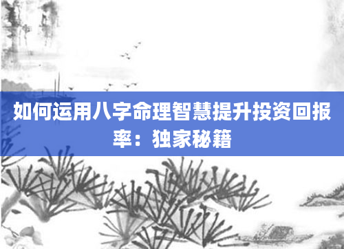 如何运用八字命理智慧提升投资回报率：独家秘籍