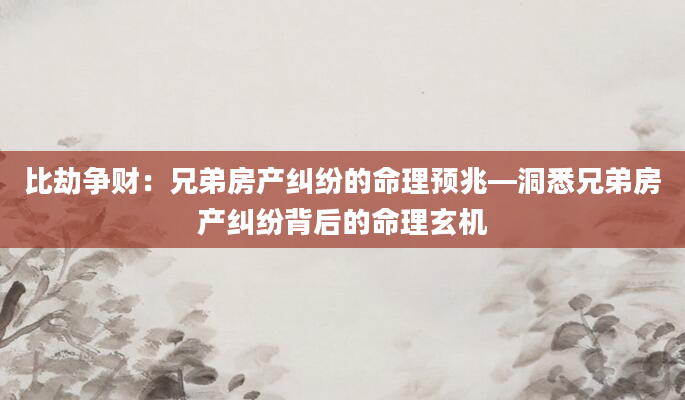 比劫争财：兄弟房产纠纷的命理预兆—洞悉兄弟房产纠纷背后的命理玄机