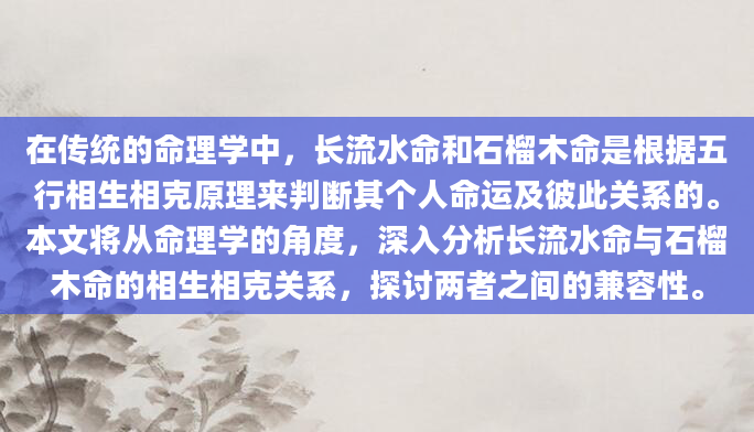 在传统的命理学中，长流水命和石榴木命是根据五行相生相克原理来判断其个人命运及彼此关系的。本文将从命理学的角度，深入分析长流水命与石榴木命的相生相克关系，探讨两者之间的兼容性。